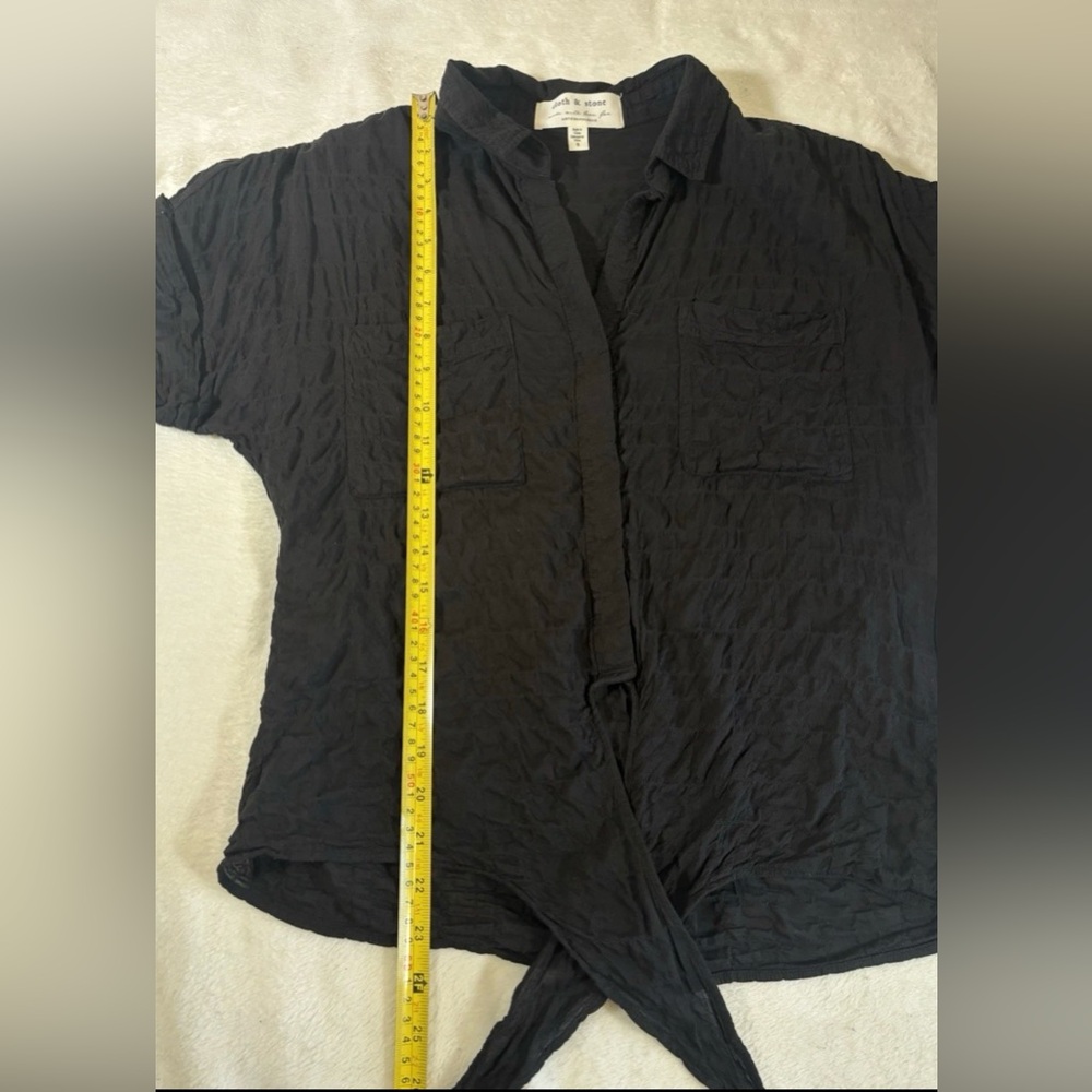 Anthropologie Black Textured Button Down Shirt - Picture 3 of 5
